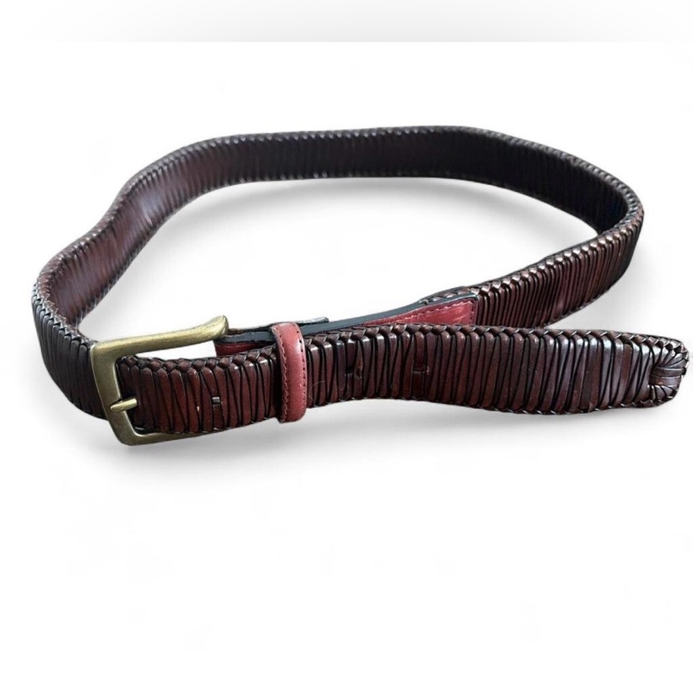 Tommy Bahama Men’s Leather Braided Woven Burgundy Brown Belt Buckle Size 34/85